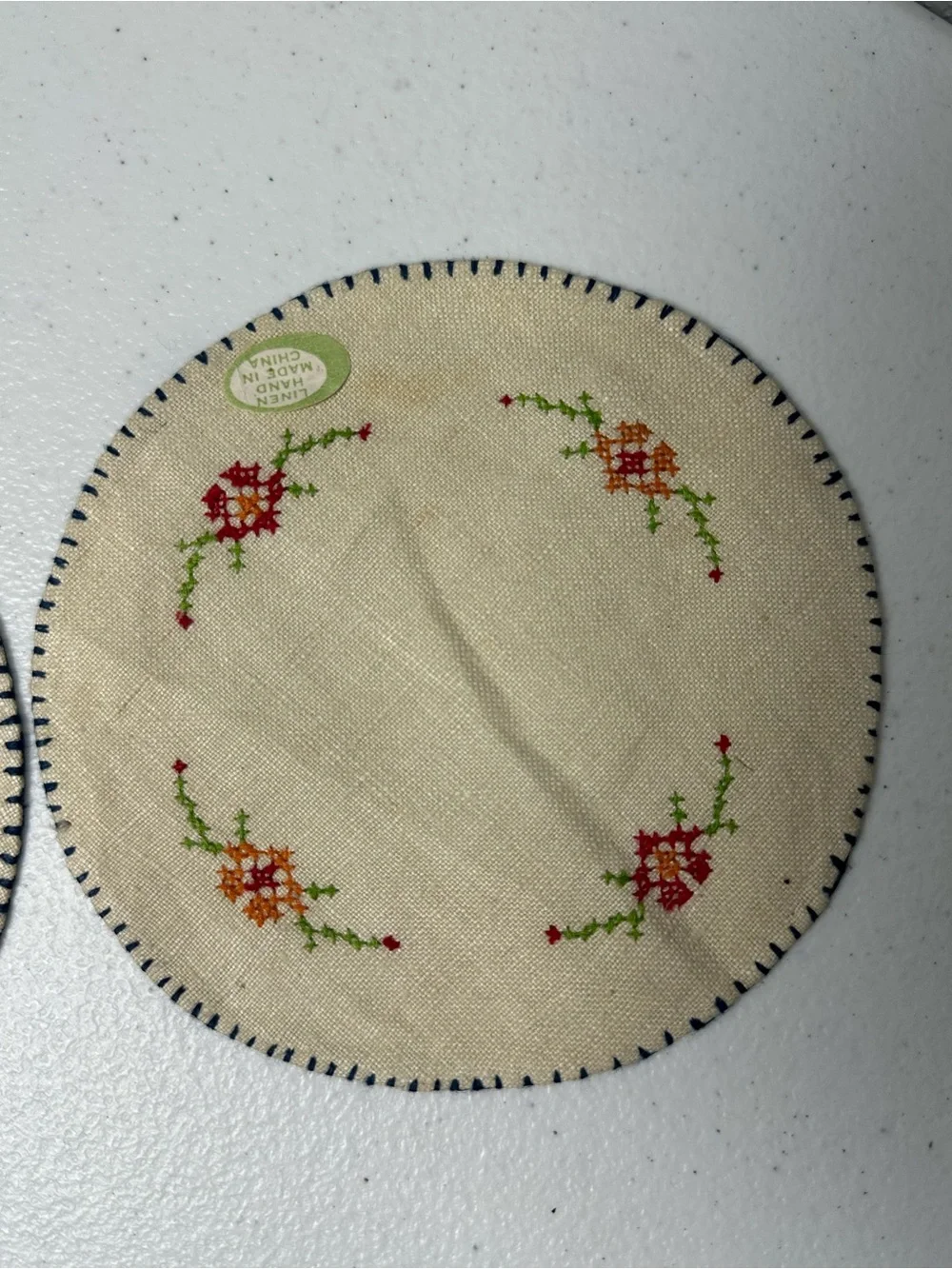 Hand-Embroidered Beige Floral Round Doilies Set - Neutral Table Accents